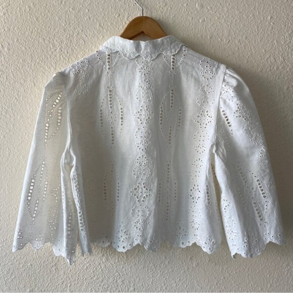 MNG Mango Swiss Embroidery Linen Blouse 2 - Picture 7 of 9